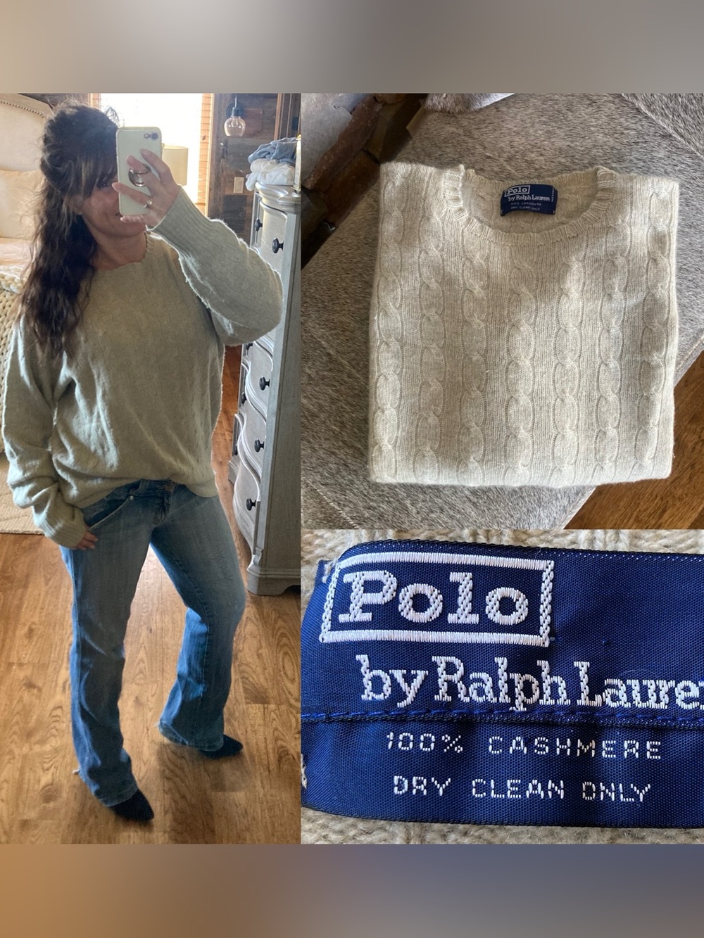 Vintage POLO Ralph Lauren Cashmere Preppy Cable Knit Sweater Size XXL